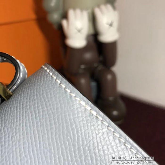 HERMES愛馬仕 空姐包 constance 亞麻藍 EPSOM 18cm 金扣 蠟線縫製 單肩斜挎包  Ama1511